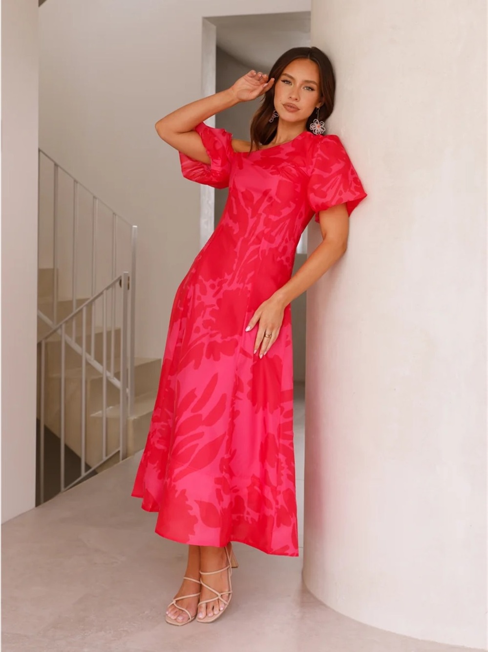 Hello Molly Shadows In The Sun Midi Dress Pink US 8